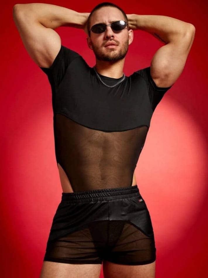 Men's Patchwork Mesh Workout Bodysuit